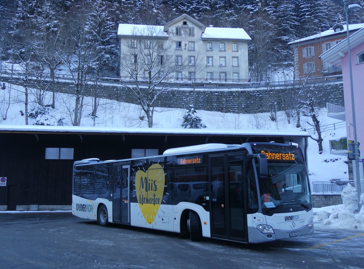 (271'161) - AAGU Altdorf - Nr. 14/UR 9347 - Mercedes am 14. Januar 2025 beim Bahnhof G�schenen