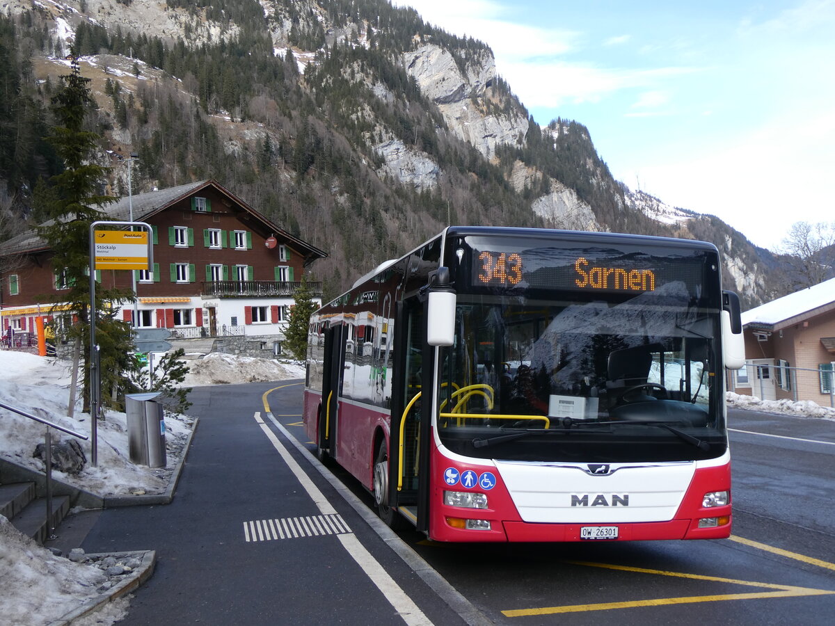 (271'425) - PostAuto Zentralschweiz - Nr. 530/OW 26'301/PID 12'338 - MAN (ex Dr. Richard, A-Wien Nr. 1418) am 24. Januar 2025 auf der St�ckalp