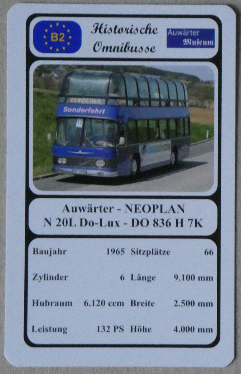 (271'468) - Quartett-Spielkarte mit Auw�rter - NEOPLAN N 20L Do-Lux - DO 836 H 7K von 1965 am 26. Januar 2025 in Thun