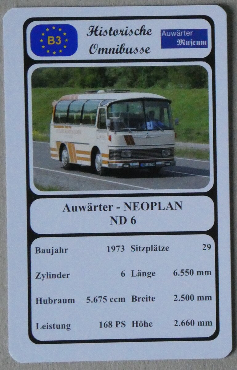 (271'469) - Quartett-Spielkarte mit Auw�rter - Neoplan ND 6 von 1973 am 26. Januar 2025 in Thun