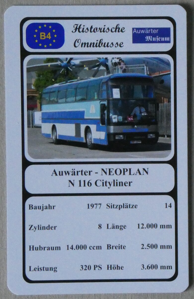 (271'470) - Quartett-Spielkarte mit Auw�rter - NEOPLAN N 116 Cityliner von 1977 am 26. Januar 2025 in Thun
