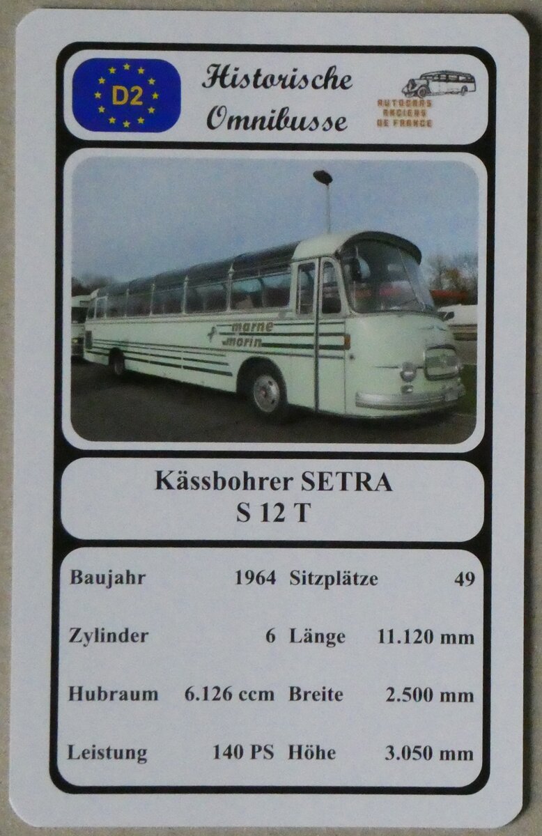 (271'819) - Quartett-Spielkarte mit K�ssbohrer SETRA S 12 T von 1964 am 9. Februar 2025 in Thun