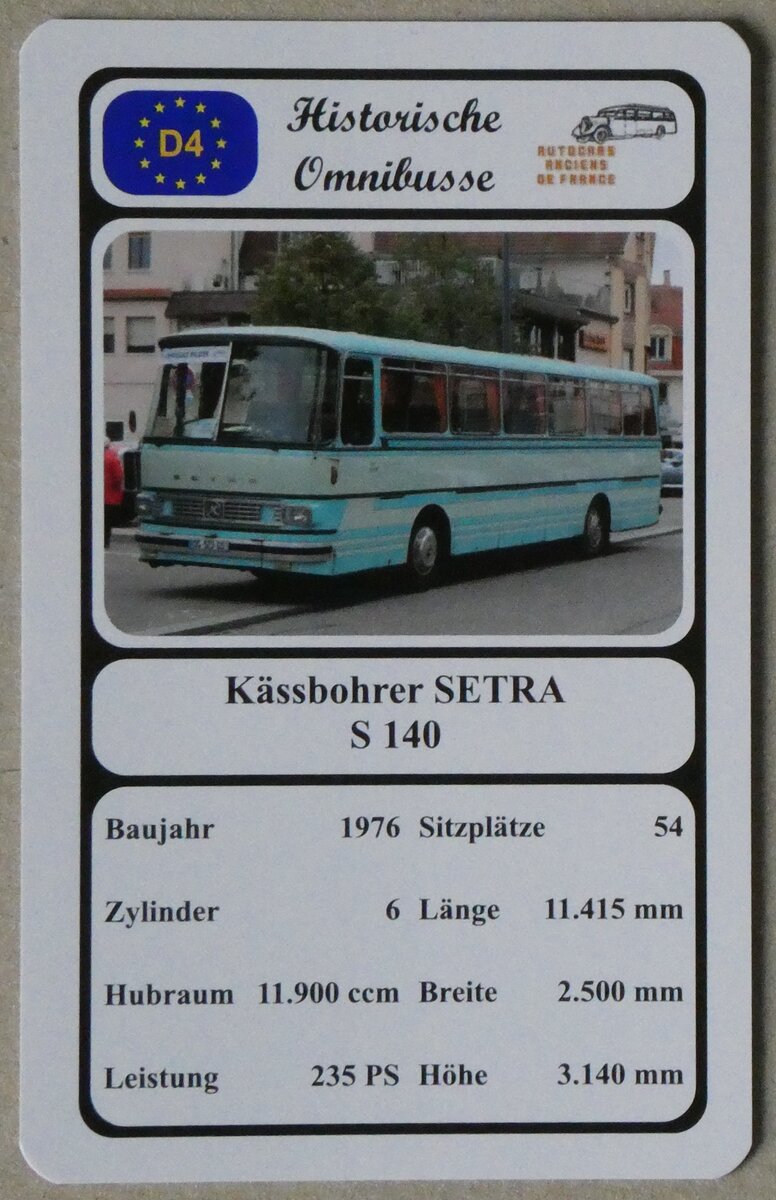 (271'821) - Quartett-Spielkarte mit K�ssbohrer SETRA S 140 von 1976 am 9. Februar 2025 in Thun