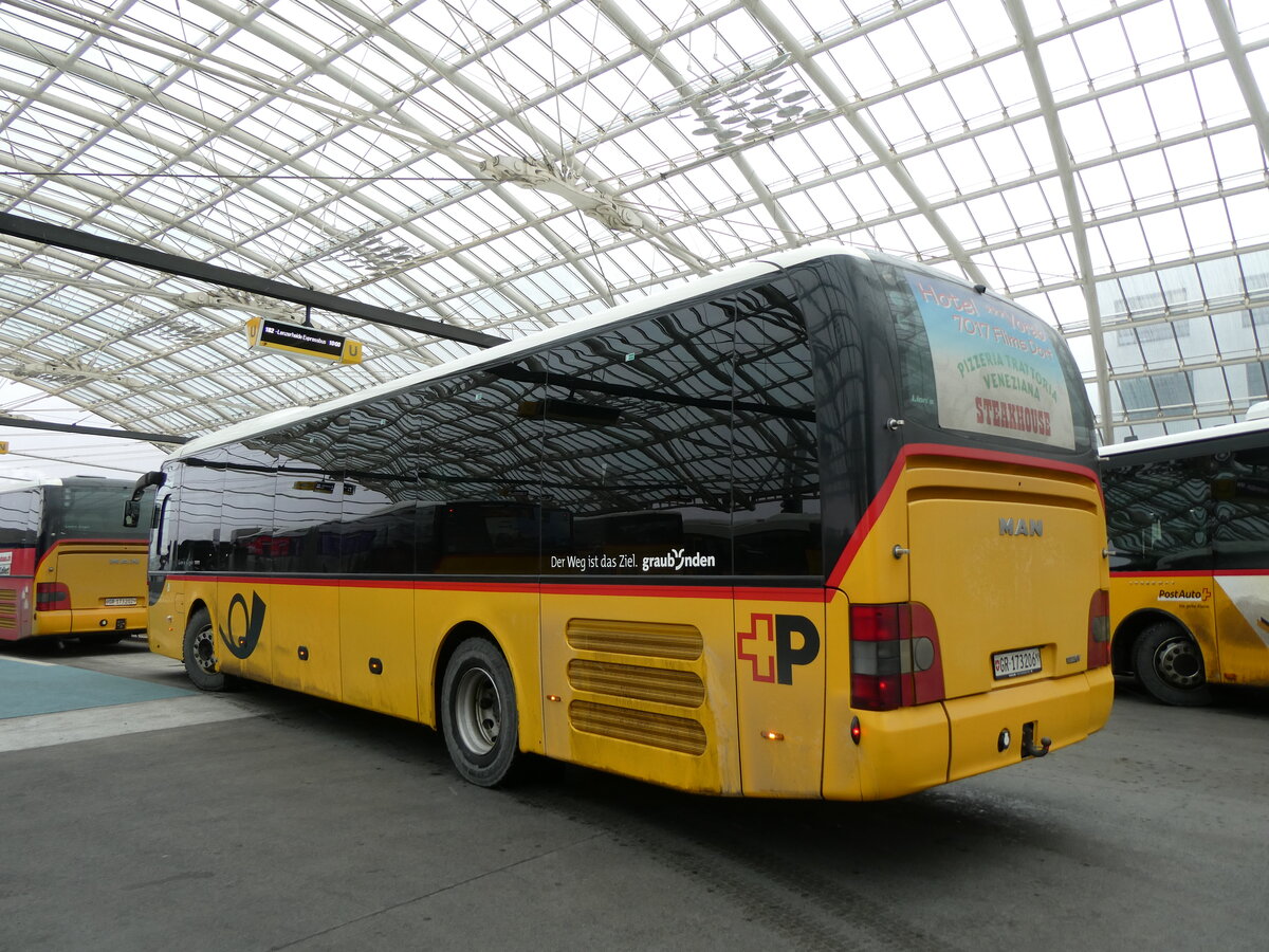 (271'969) - PostAuto Graub�nden - GR 173'206/PID 10'508 - MAN am 14. Februar 2025 in Chur, Postautostation