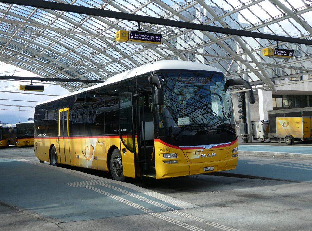 (272'033) - PostAuto Graub�nden - GR 173'205/PID 10'507 - MAN am 14. Februar 2025 in Chur, Postautostation