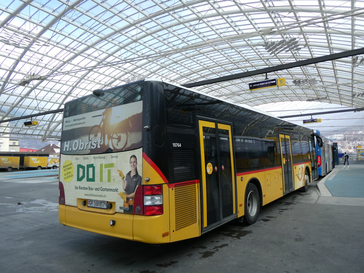 (272'053) - PostAuto Graub�nden - GR 168'857/PID 10'764 - MAN am 14. Februar 2025 in Chur, Postautostation
