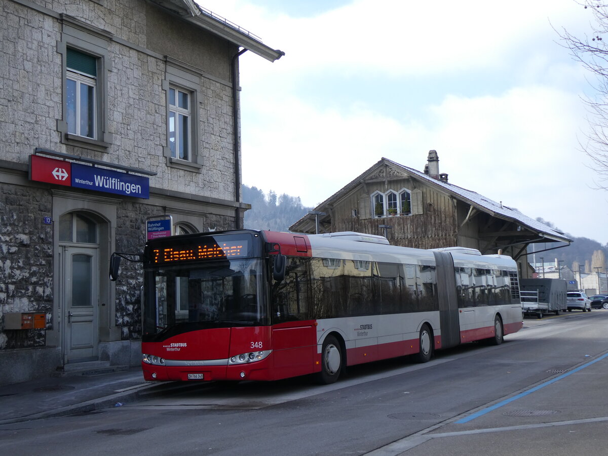 (272'121) - SW Winterthur - Nr. 348/ZH 766'348 - Solaris am 15. Februar 2025 beim Bahnhof Winterthur W�lflingen