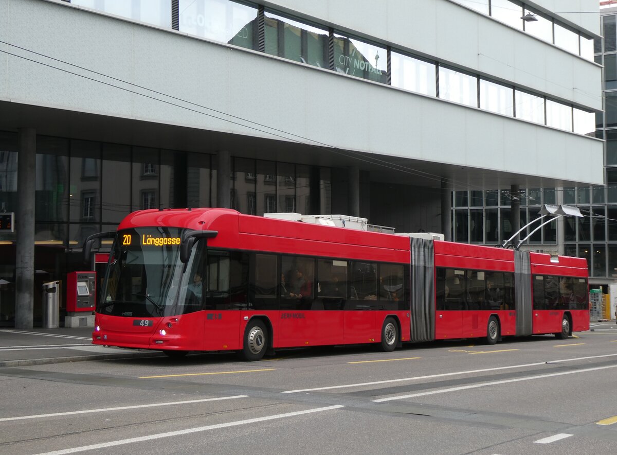 (272'562) - Bernmobil, Bern - Nr. 49 - Hess/Hess Doppelgelenktrolleybus am 1. M�rz 2025 in Bern, Schanzenstrasse