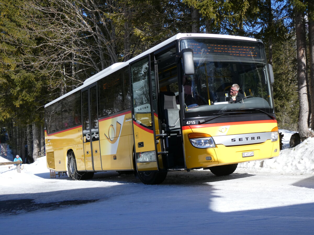 (272'596) - PostAuto Bern - BE 401'465/PID 4715 - Setra (ex AVG Meiringen Nr. 65) am 2. M�rz 2025 auf der Schwarzwaldalp