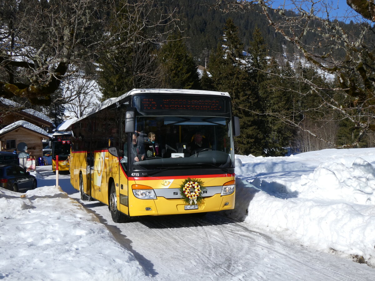 (272'599) - PostAuto Bern - BE 401'465/PID 4715 - Setra (ex AVG Meiringen Nr. 65) am 2. M�rz 2025 auf der Schwarzwaldalp