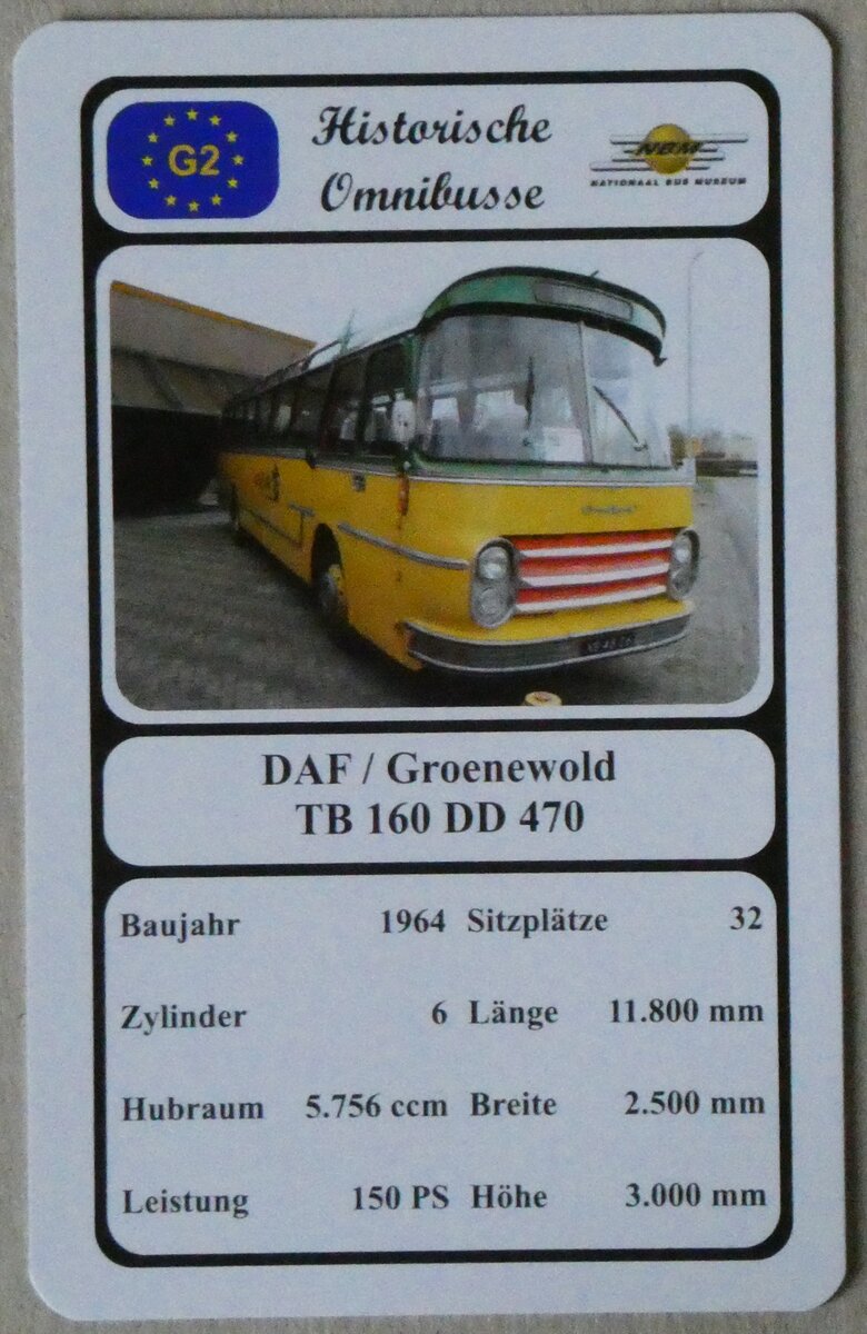 (272'620) - Quartett-Spielkarte mit DAF / Groenewold TB 160 DD 470 von 1964 am 3. M�rz 2025 in Thun