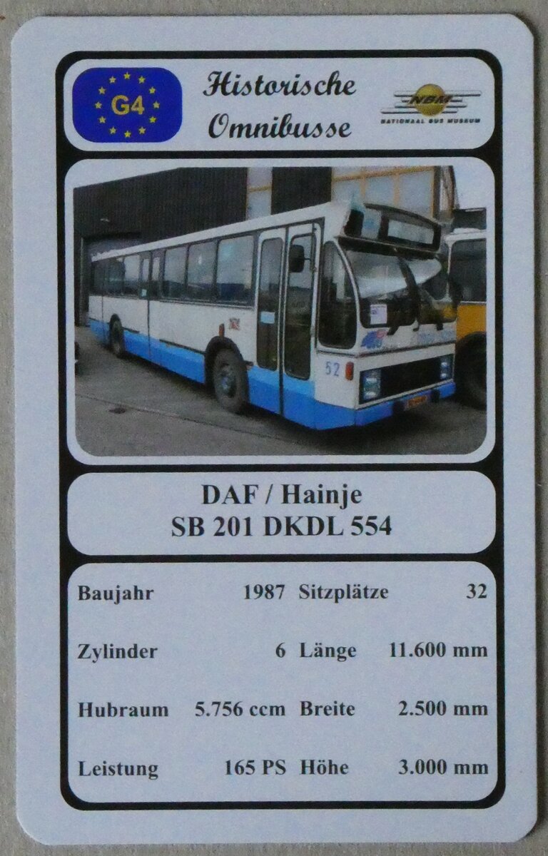 (272'622) - Quartett-Spielkarte mit DAF/ Hainje SB 201 DKDL 554 von 1987 am 3. M�rz 2025 in Thun
