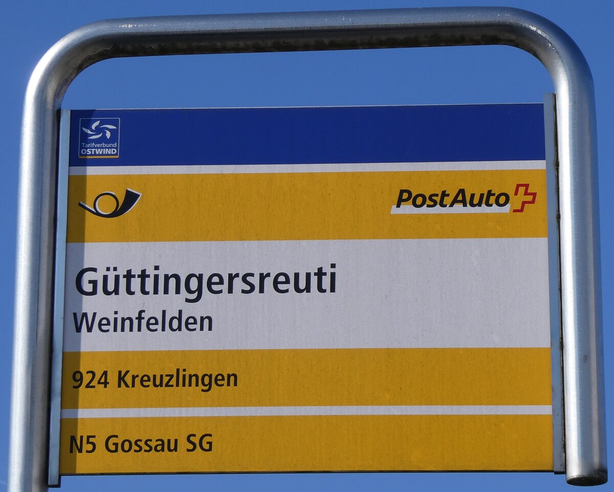 (272'633) - PostAuto-Haltestellenschild - Weinfelden, G�ttingersreuti - am 4. M�rz 2025