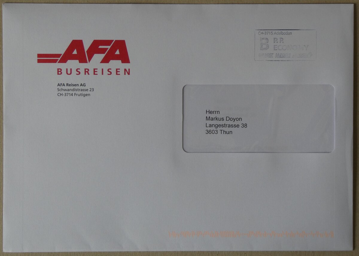 (272'753) - AFA-Briefumschlag vom 28. Februar 2025 am 10. M�rz 2025 in Thun