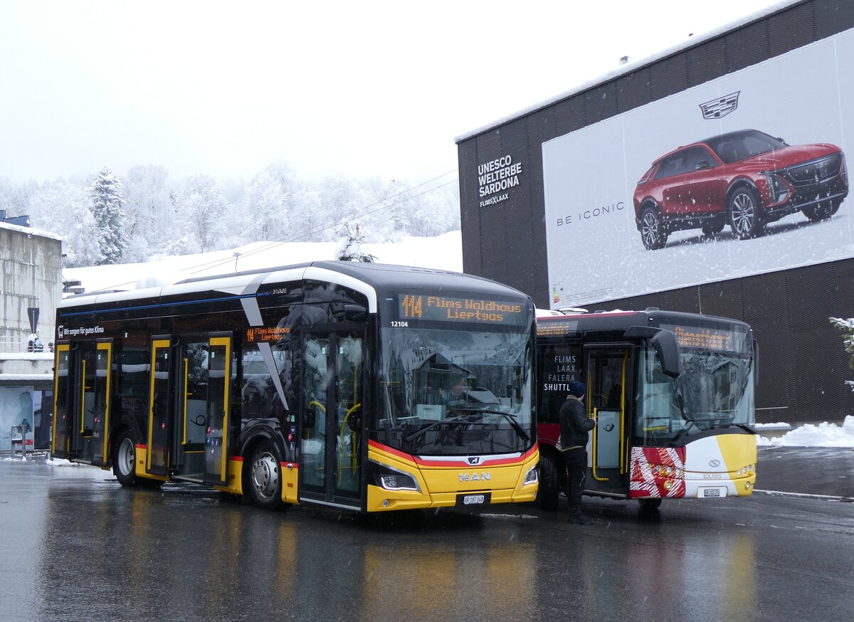 (272'867) - PostAuto Graub�nden - GR 187'348/PID 12'104 - eMAN am 14. M�rz 2025 in Flims, Bergbahnen