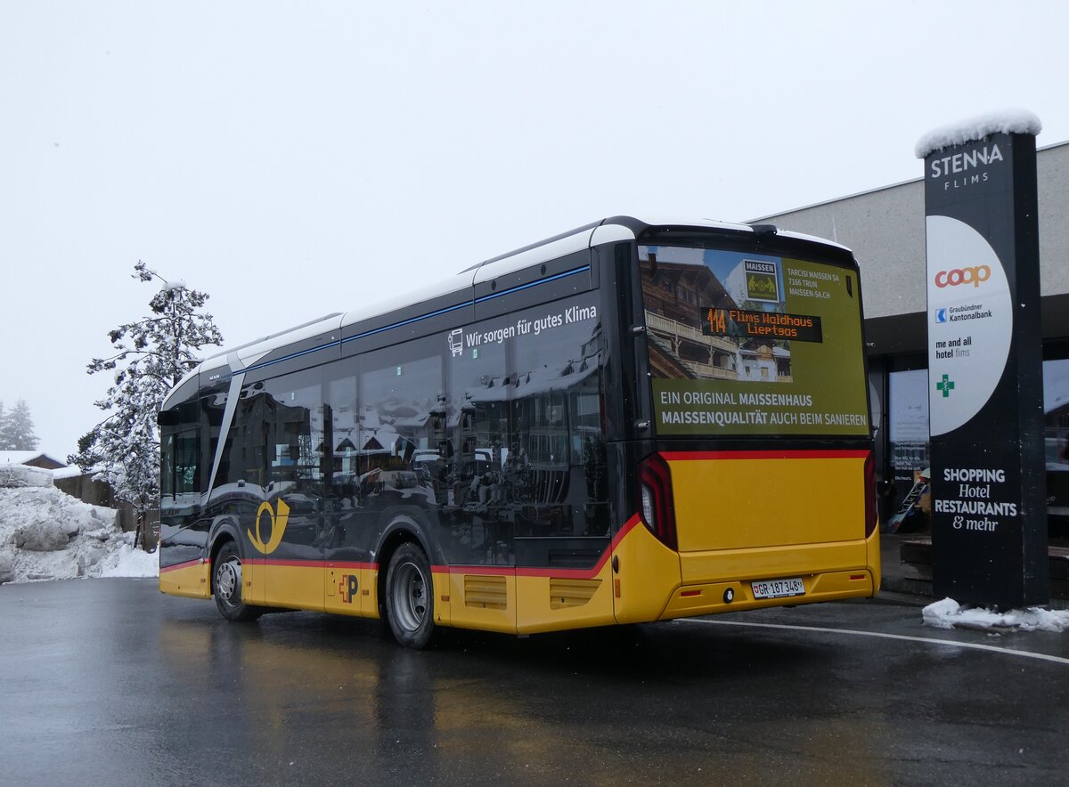 (272'887) - PostAuto Graub�nden - GR 187'348/PID 12'104 - eMAN am 14. M�rz 2025 in Flims, Bergbahnen