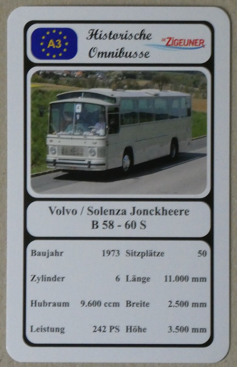 (273'038) - Quartett-Spielkarte mit Volvo / Solenza Jonckheere B 58 - 60 S von 1973 am 16. M�rz 2025 in Thun