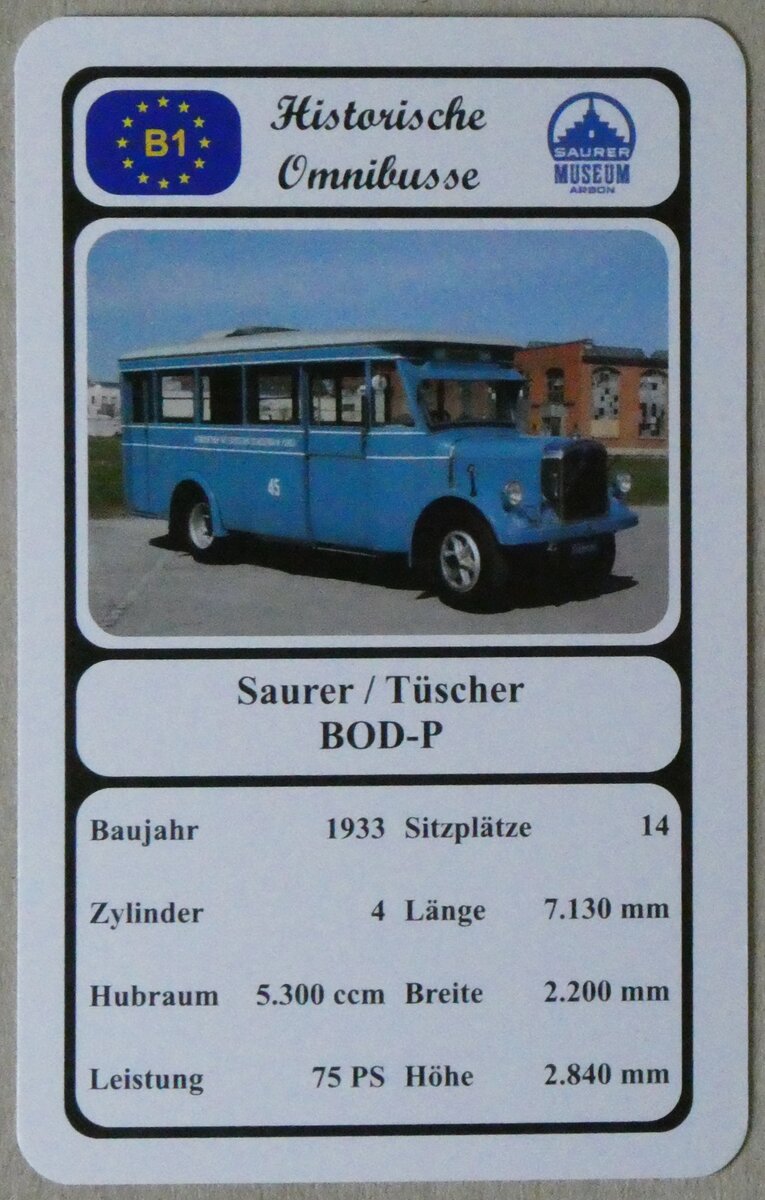 (273'137) - Quartett-Spielkarte mit Saurer / T�scher BOD-P von 1933 am 23. M�rz 2025 in Thun