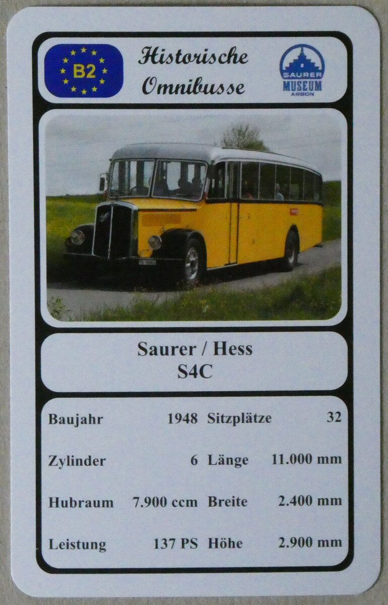 (273'138) - Quartett-Spielkarte mit Saurer / Hess S4C von 1948 am 23. M�rz 2025 in Thun