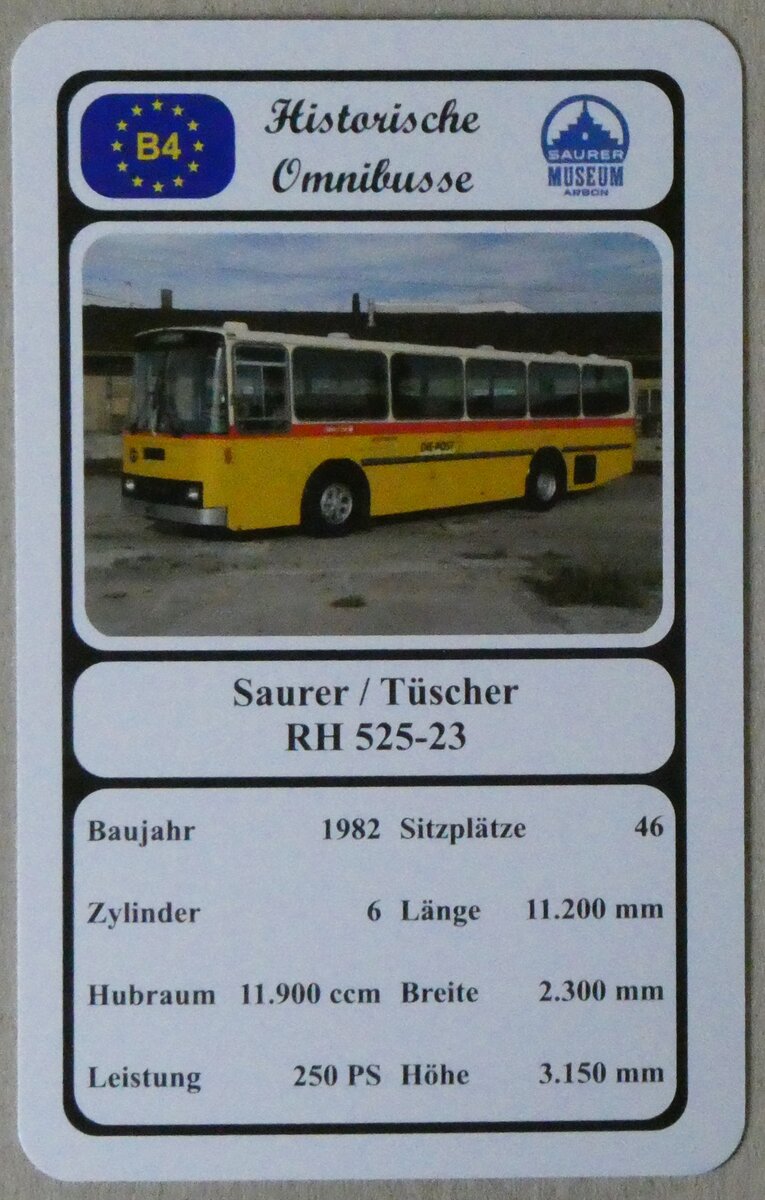 (273'140) - Quartett-Spielkarte mit Saurer / T�scher RH 525-23 von 1982 am 23. M�rz 2025 in Thun