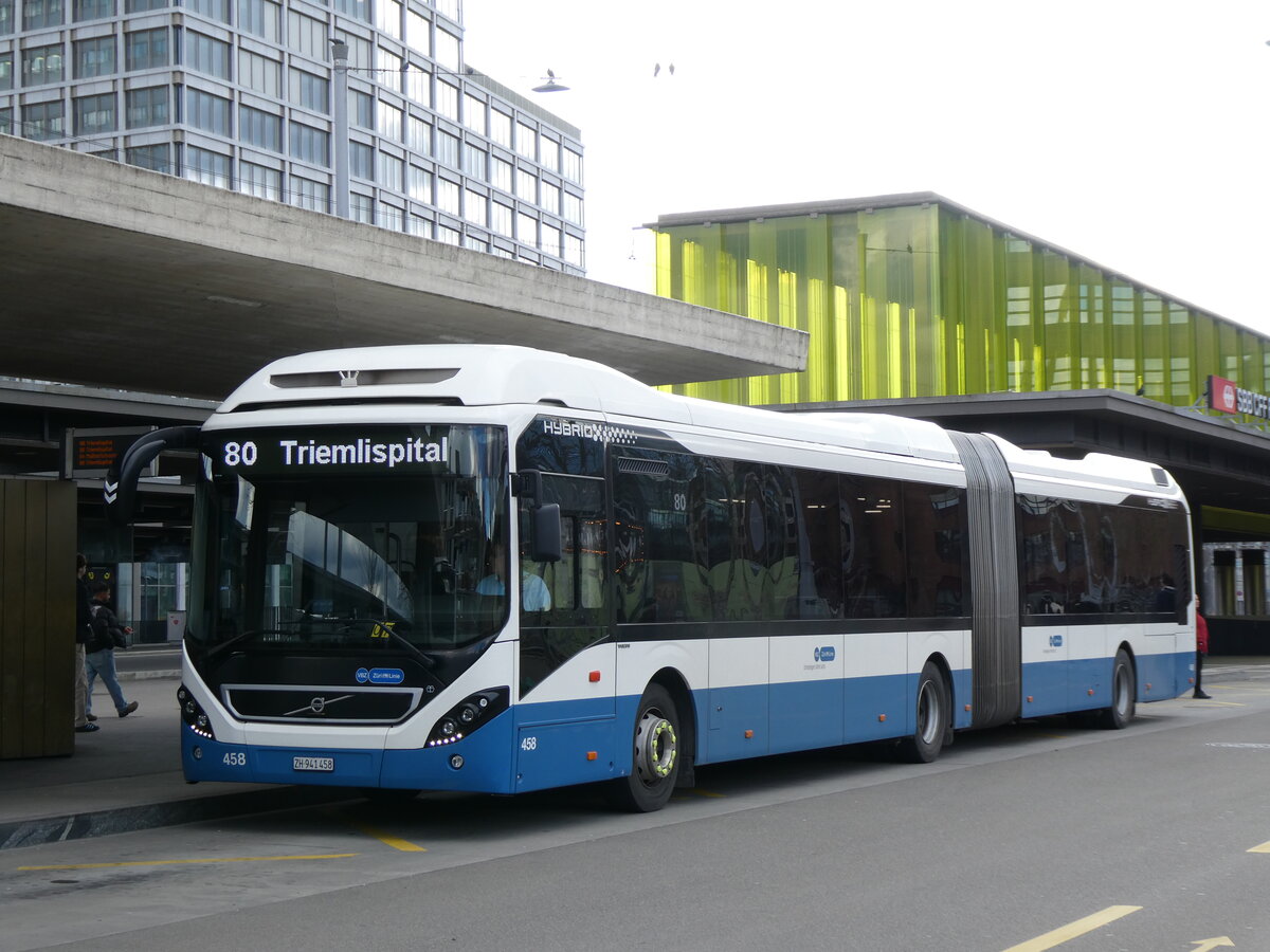 (273'172) - VBZ Z�rich - Nr. 458/ZH 941'458 - Volvo am 24. M�rz 2025 beim Bahnhof Z�rich Oerlikon