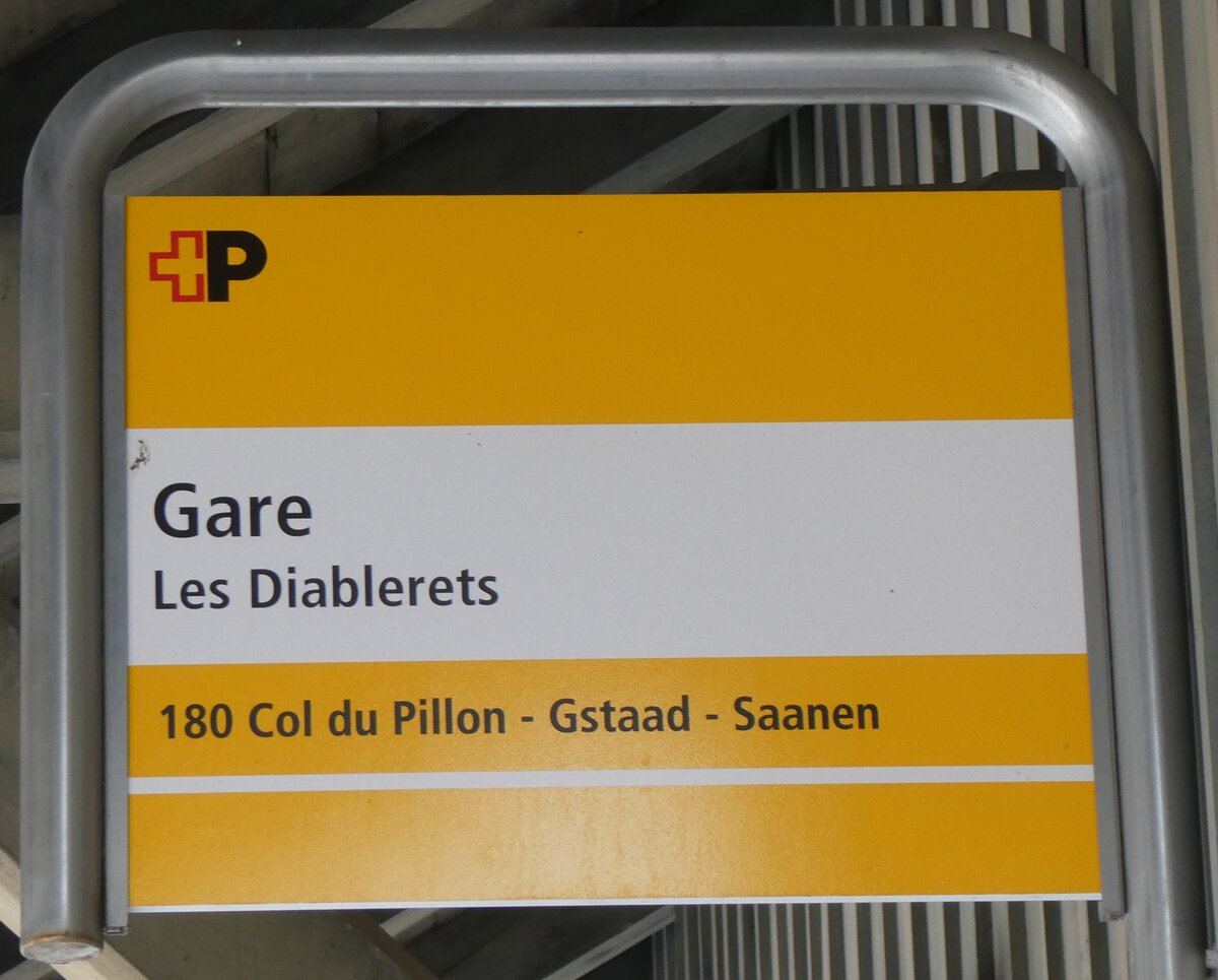 (273'206) - +P-Haltestellenschild - Les Diablerets, Gare - am 27. M�rz 2025