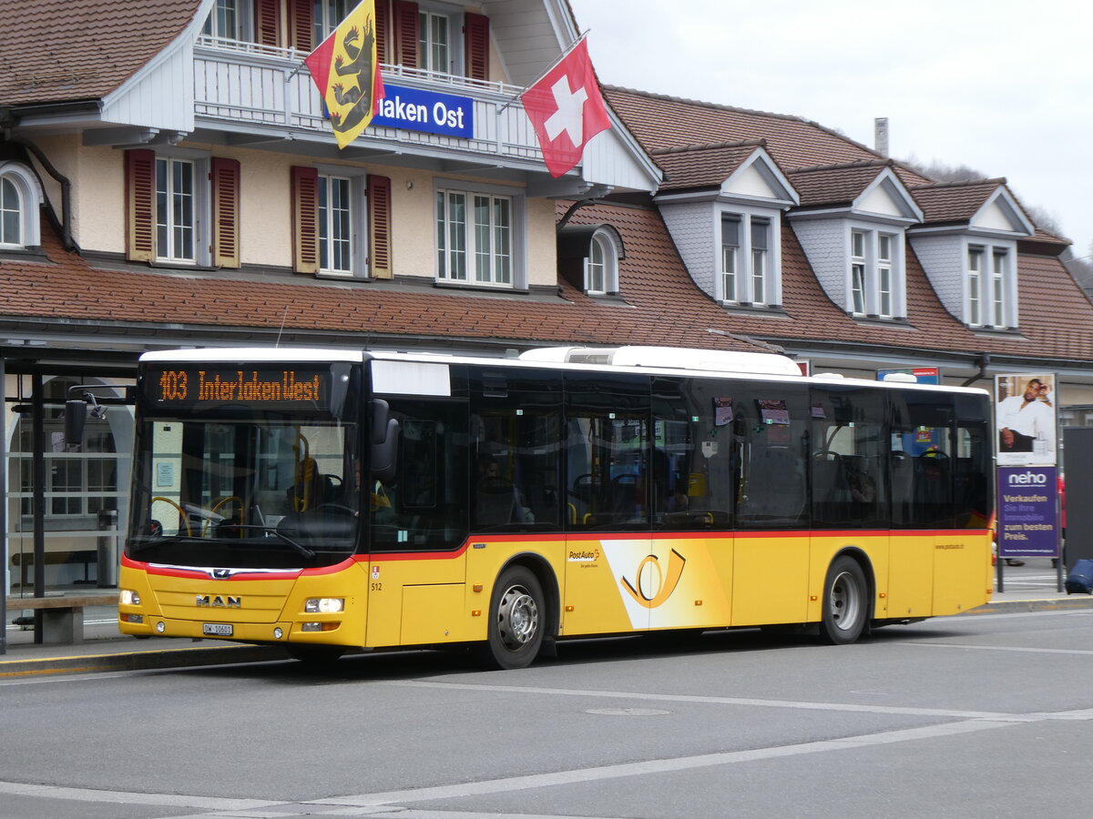 (273'246) - PostAuto Zentralschweiz - Nr. 512/OW 10'601/PID 10'591 - MAN (ex Nr. 1; ex Dillier, Sarnen Nr. 1) am 28. M�rz 2025 beim Bahnhof Interlaken Ost
