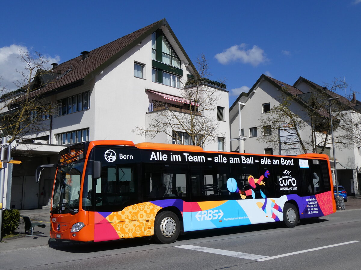 (273'474) - RBS Worblaufen - Nr. 3205/BE 717'305 - Mercedes (ex Nr. 5) am 31. M�rz 2025 beim Bahnhof Sch�nb�hl