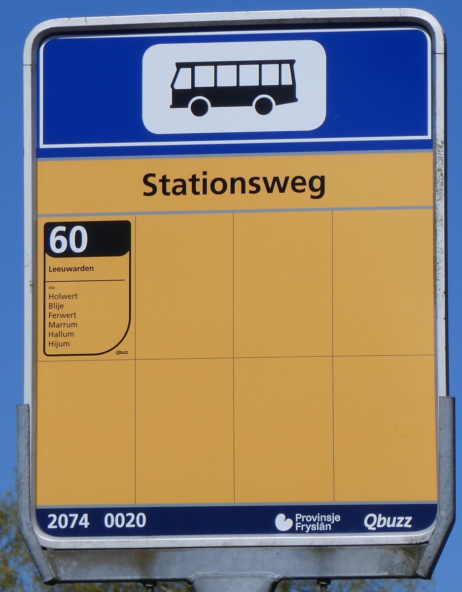 (273'662) - Qbuzz-Haltestellenschild - Ternaard, Stationsweg - am 5. April 2025