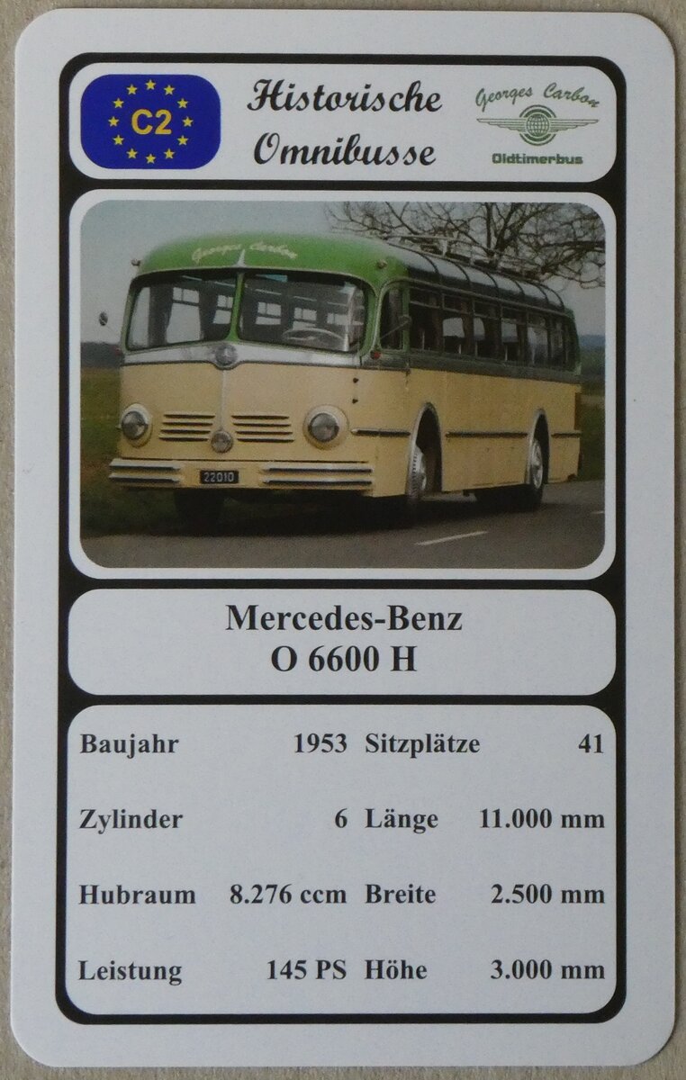 (273'761) - Quartett-Spielkarte mit Mercedes-Benz O 6600 H von 1953 am 8. April 2025 in Thun