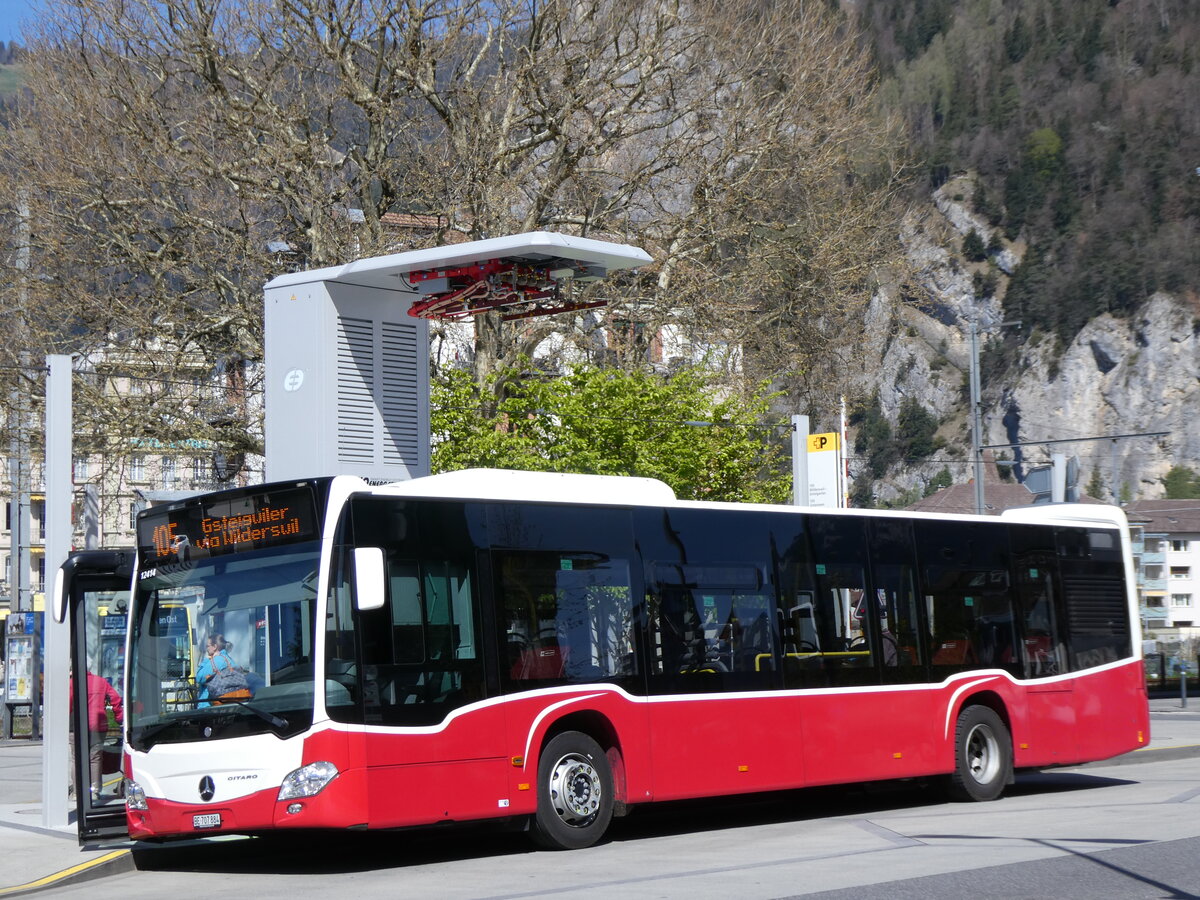 (273'801) - PostAuto Bern - BE 707'884/PID 12'414 - Mercedes (ex Wiener Linien, A-Wien Nr. 8154) am 10. April 2025 beim Bahnhof Interlaken West
