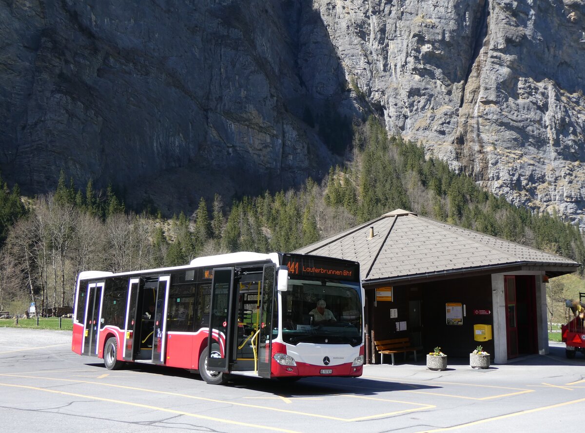 (273'808) - PostAuto Bern - BE 707'874/PID 12'319 - Mercedes (ex Wiener Linien, A-Wien Nr. 8163) am 10. April 2025 in Stechelberg, Hotel