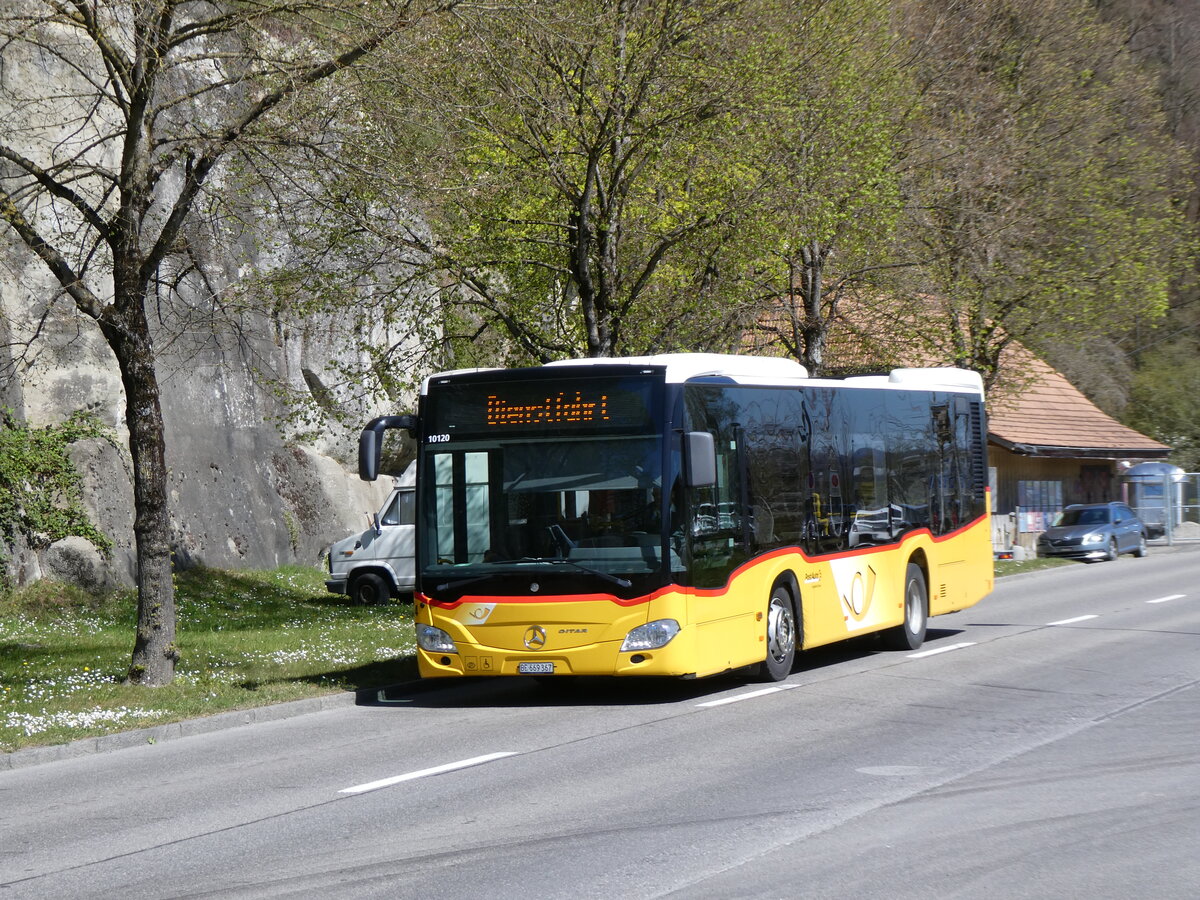 (273'856) - PostAuto Bern - Nr. 14/BE 669'367/PID 10'120 - Mercedes (ex Thepra, Stans Nr. 20) am 11. April 2025 beim Bahnhof Laupen