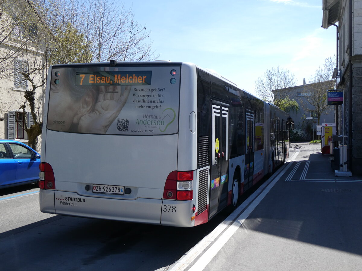 (273'897) - SW Winterthur - Nr. 378/ZH 926'378 - MAN am 12. April 2025 beim Bahnhof Winterthur, W�lflingen