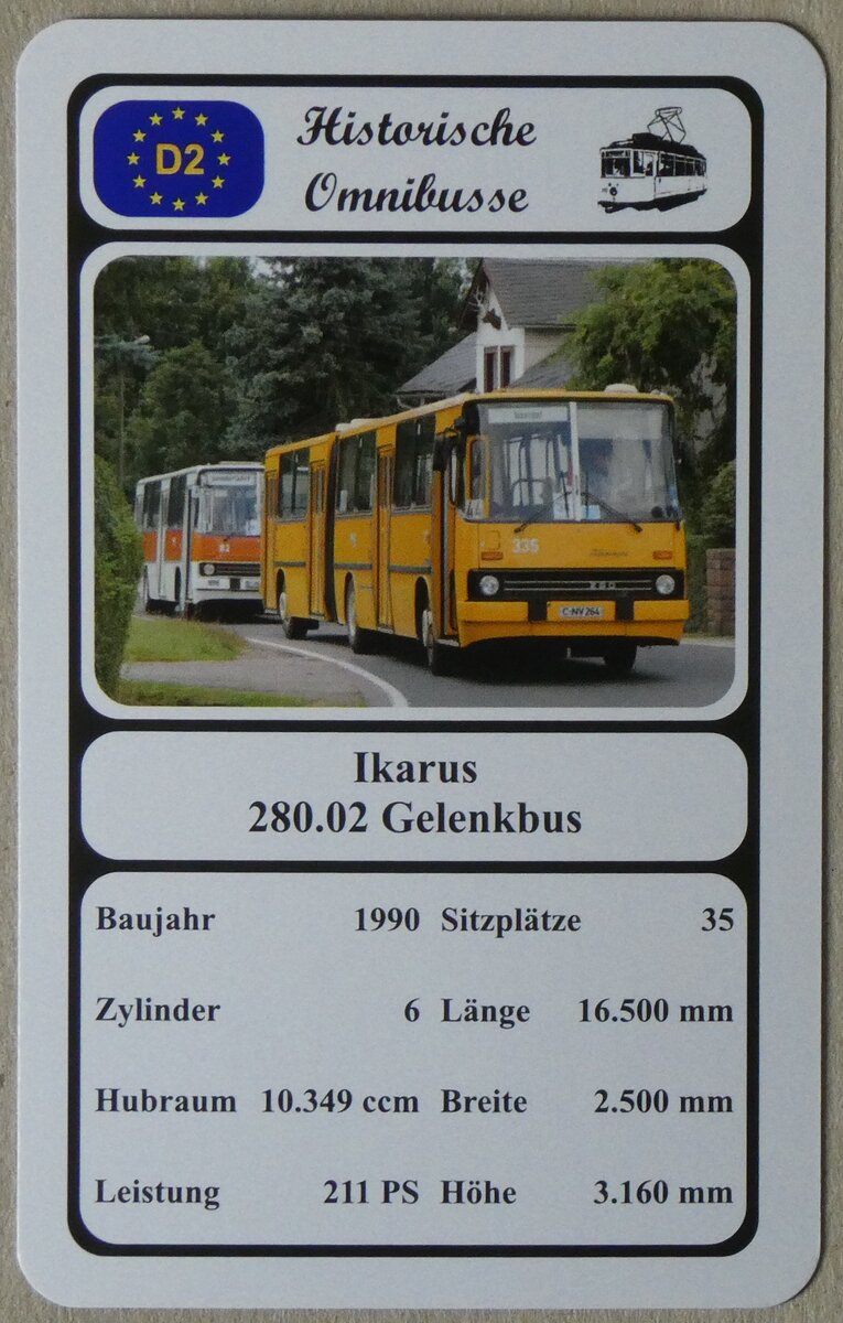 (273'935) - Quartett-Spielkarte mit Ikarus 280.02 Gelenkbus von 1990 am 13. April 2025 in Thun