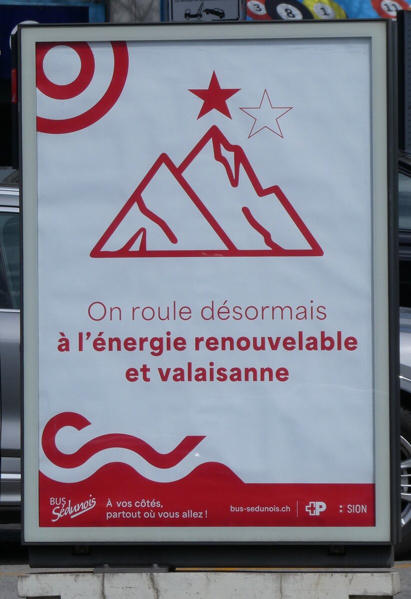 (273'971) - Plakat f�r Bus S�dunois am 14. April 2025 beim Bahnhof Sion