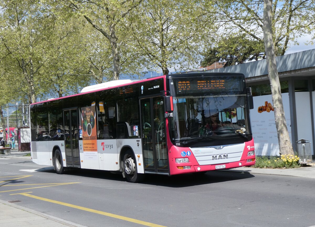 (274'268) - TRAVYS Yverdon - Nr. 115/VD 587'547 - MAN am 26. April 2025 beim Bahnhof Yverdon
