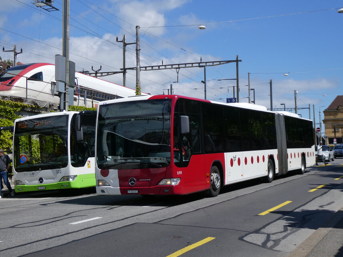 (274'281) - TPF Fribourg - Nr. 155/FR 300'361 - Mercedes am 26. April 2025 beim Bahnhof Neuch�tel