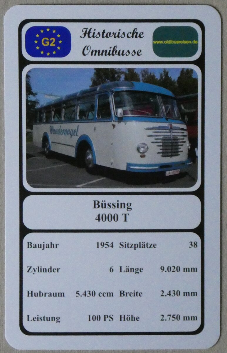 (274'303) - Quartett-Spielkarte mit B�ssing 4000 T von 1954 am 27. April 2025 in Thun