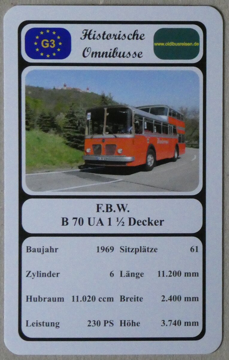 (274'304) - Quartett-Spielkarte mit F.B.W. B 70 UA 1 1/2 Decker von 1969 am 27. April 2025 in Thun