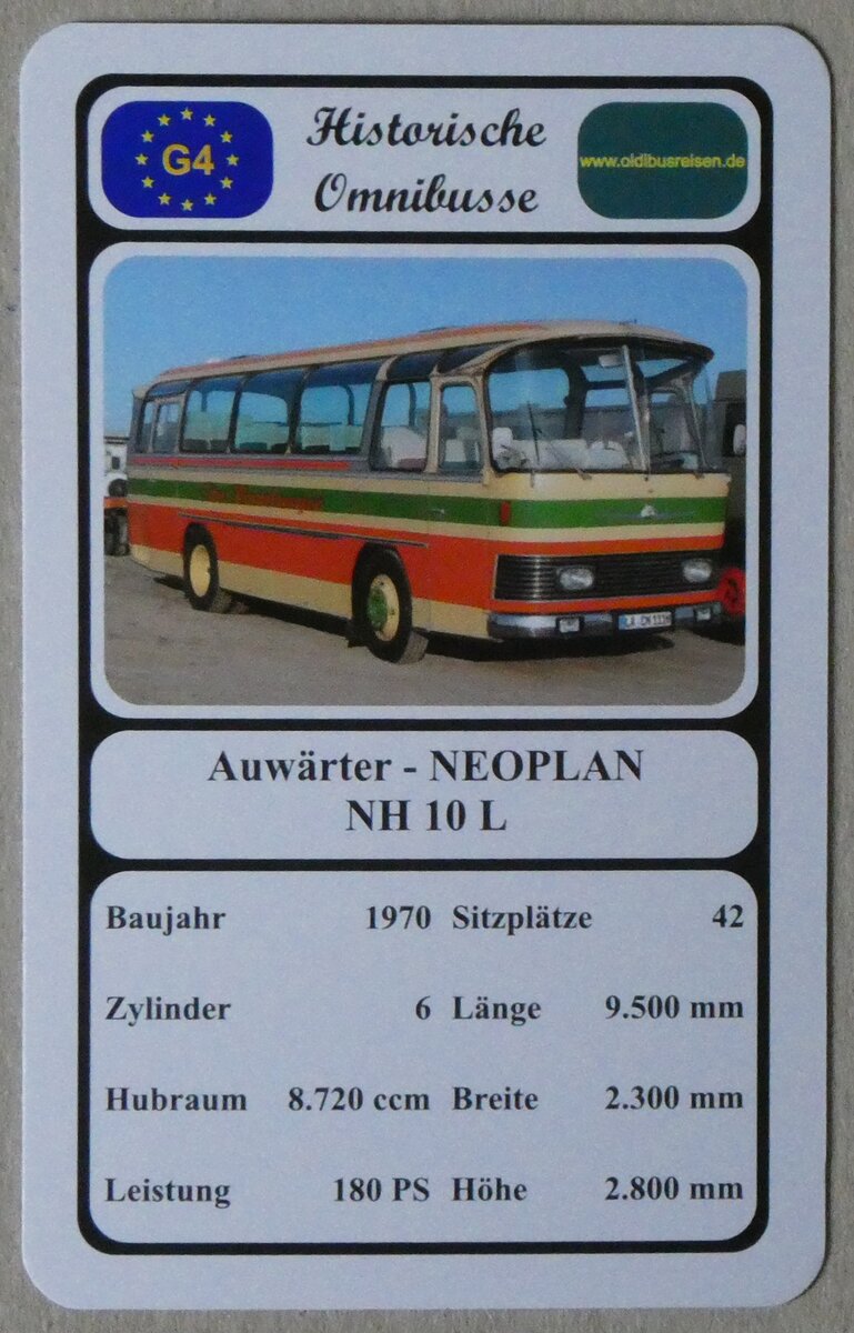 (274'305) - Quartett-Spielkarte mit Auw�rter - NEOPLAN NH 10 L von 1970 am 27. April 2025 in Thun 