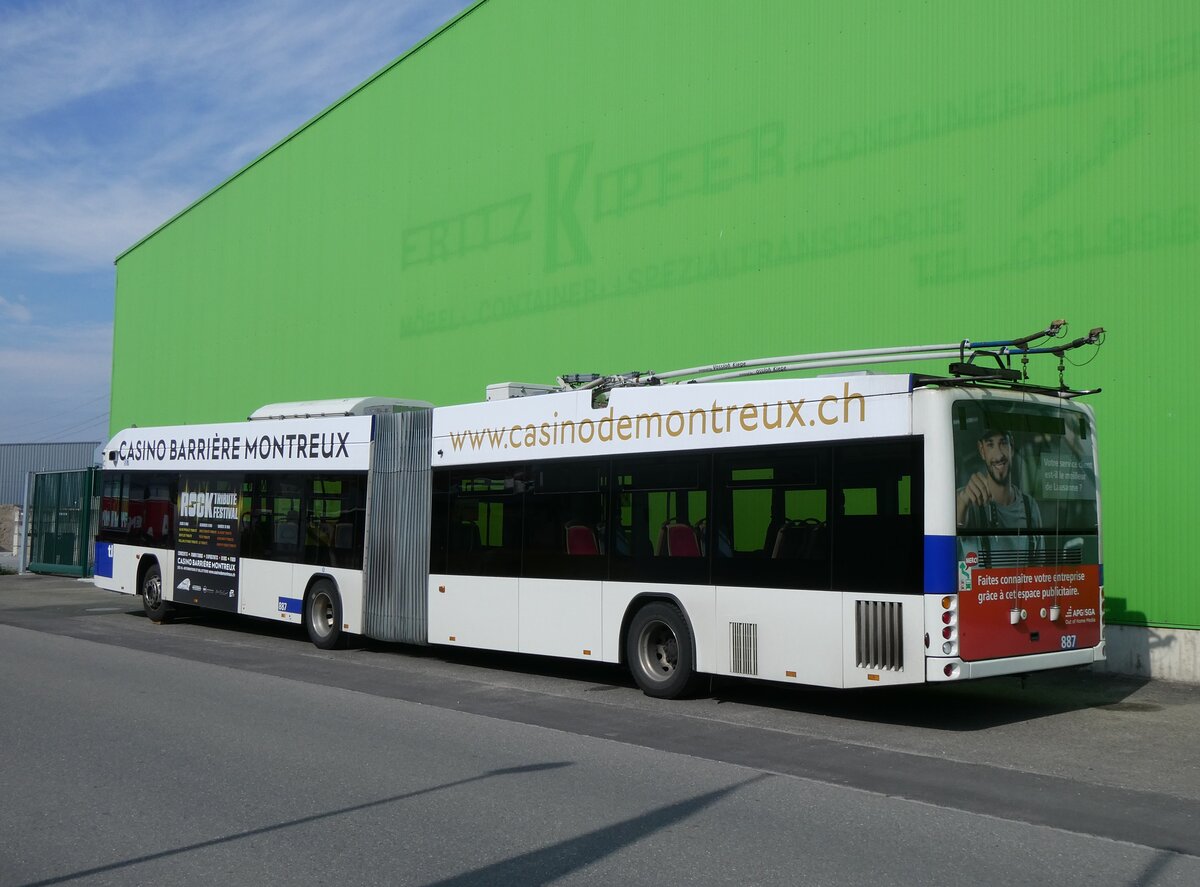 (274'306) - TL Lausanne - Nr. 887 - Hess/Hess Gelenktrolleybus am 27. April 2025 in Kerzers, Interbus