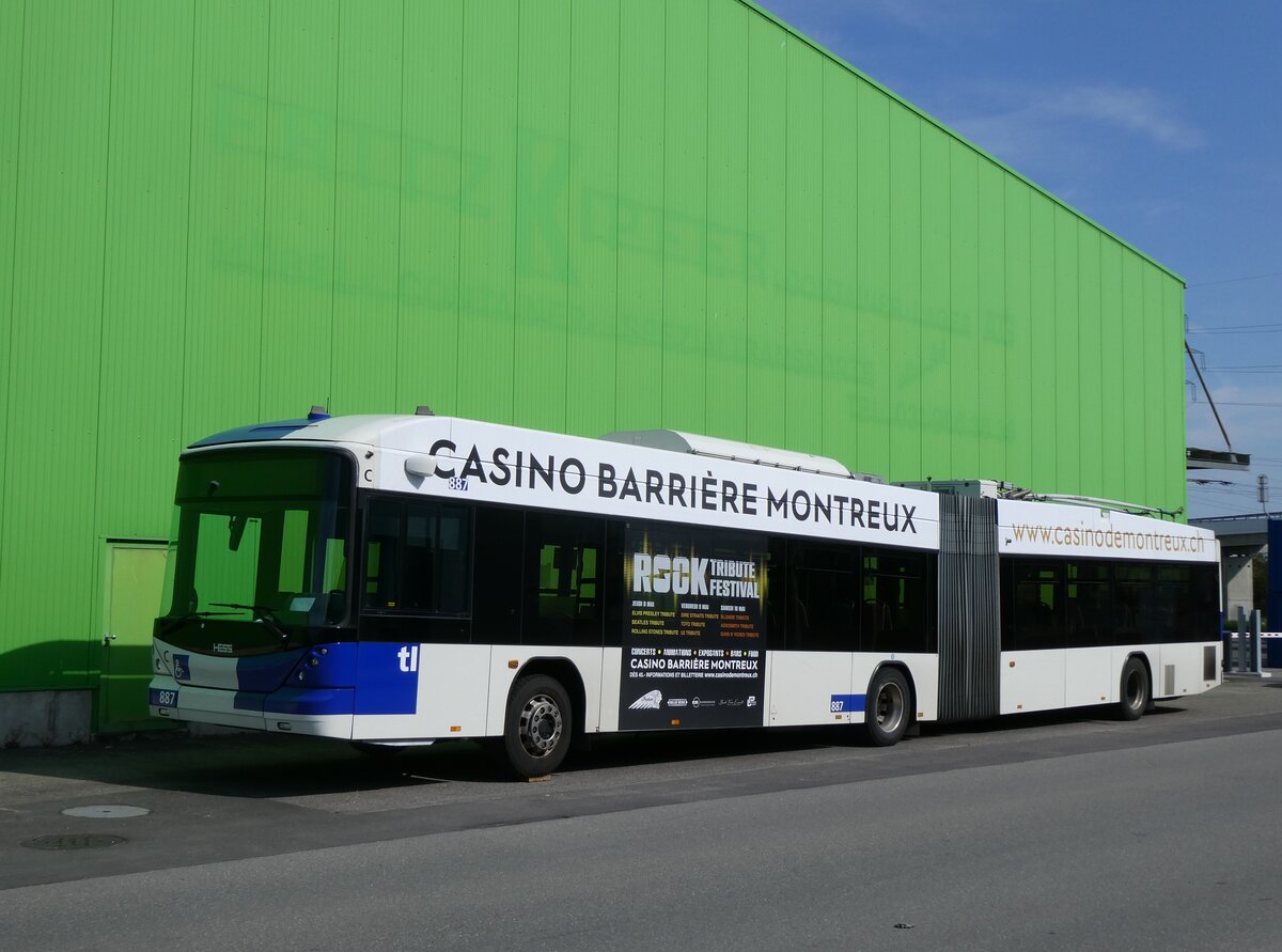 (274'309) - TL Lausanne - Nr. 887 - Hess/Hess Gelenktrolleybus am 27. April 2025 in Kerzers, Interbus