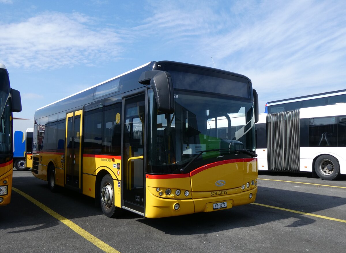 (274'317) - CarPostal Ouest - VD 2674/PID 11'228 - Solaris (ex Faucherre, Moudon; ex CarPostal Ouest NE 49'619) am 27. April 2025 in Kerzers, Interbus