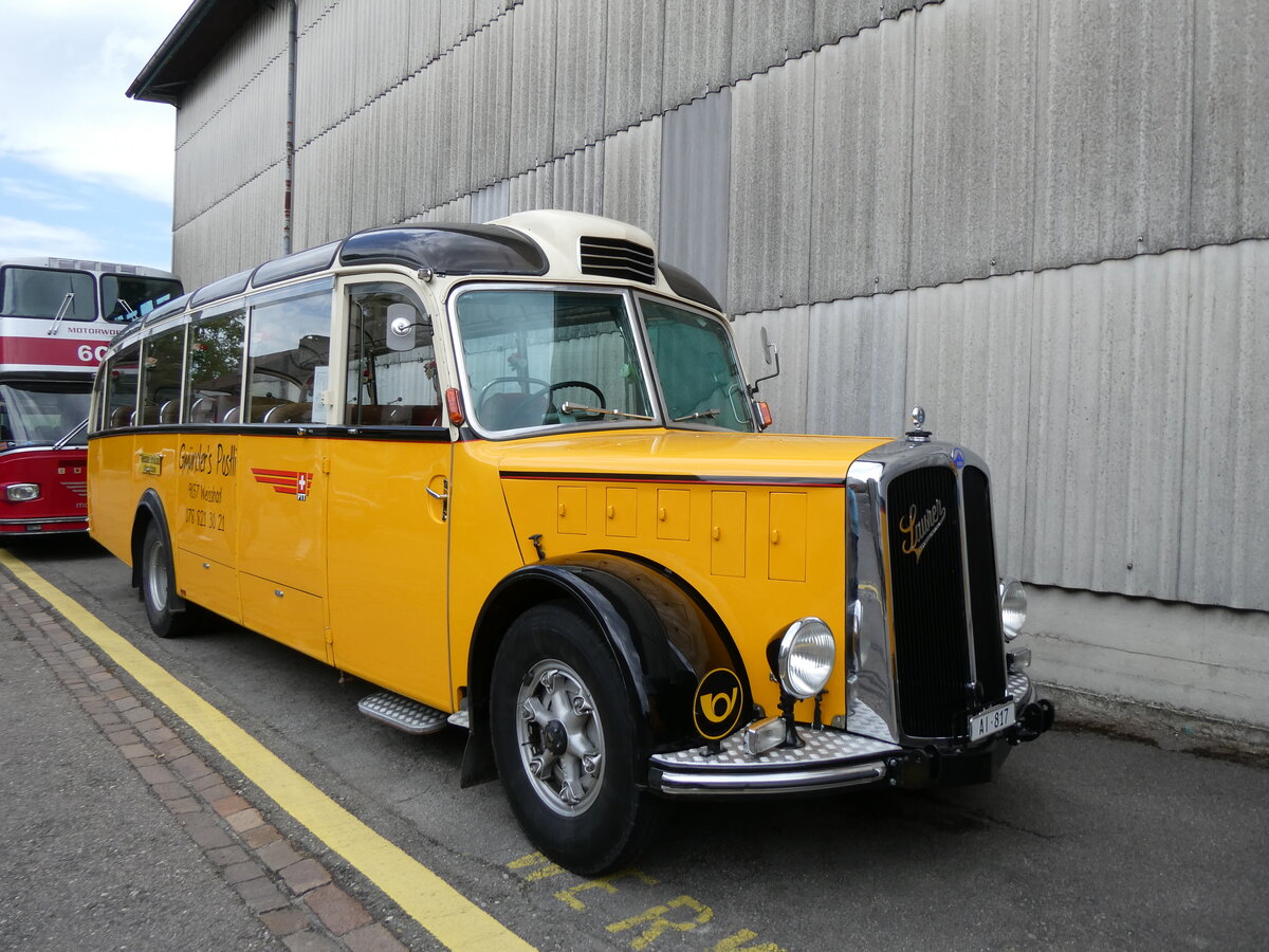 (274'534) - Gm�nder, Weissbad - AI 817 - Saurer/Gangloff (ex P 23'144; ex P 2213) am 3. Mai 2025 in Attikon, Wegm�ller