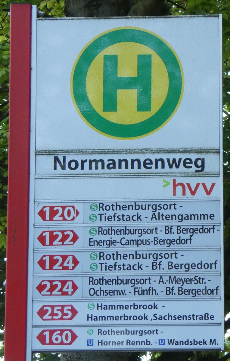 (275'014) - hvv-Haltestellenschild - Hamburg, Normannenweg - am 8. Mai 2025