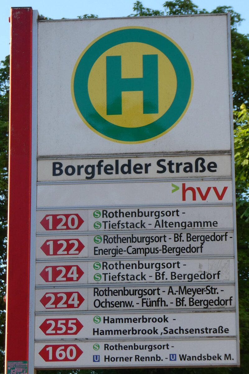 (275'252) - hvv-Haltestellenschild - Hamburg, Borgfelder Strasse - am 9. Mai 2025
