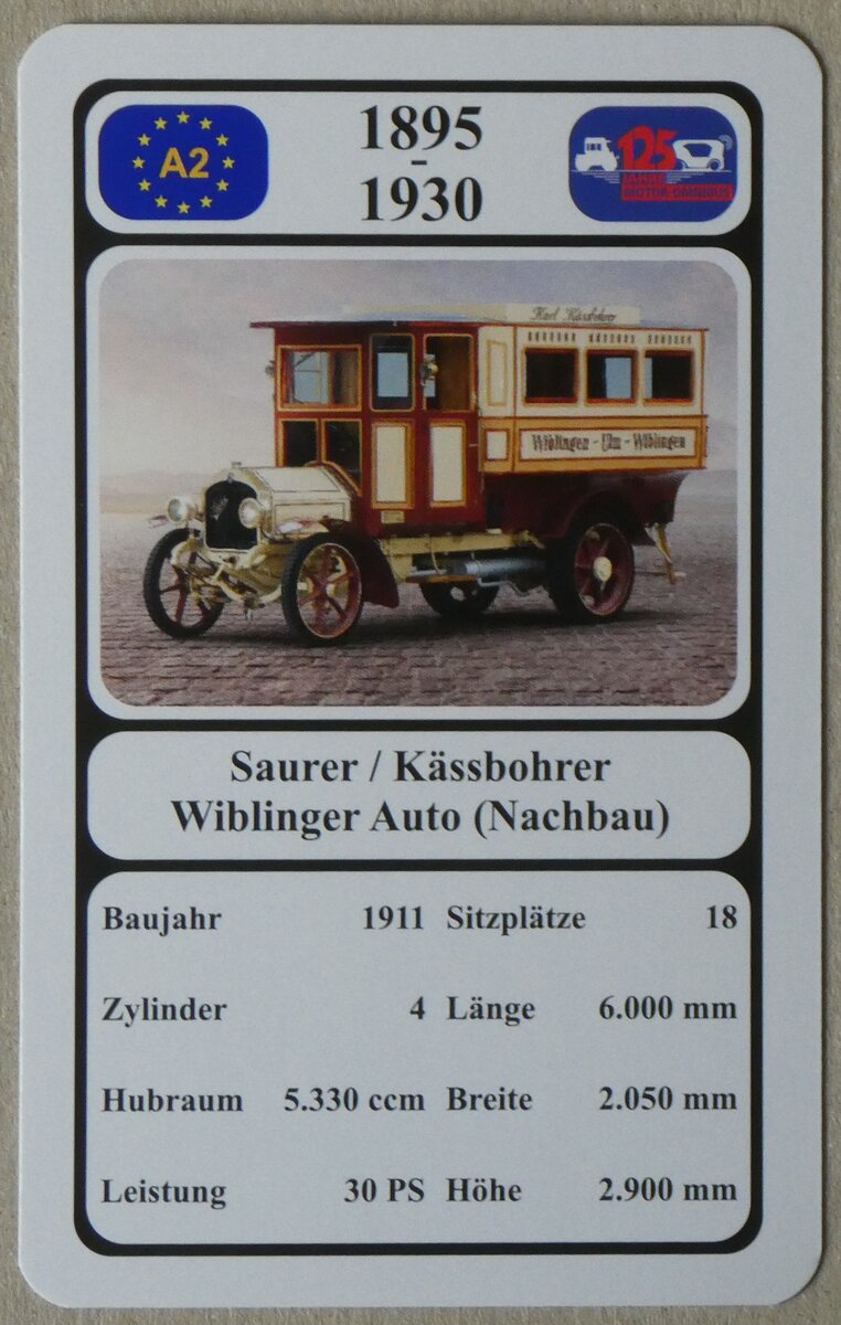 (275'547) - Quartett-Spielkarte mit Saurer / K�ssbohrer Wiblinger Auto (Nachbau) von 1911 am 13. Mai 2025 in Thun
