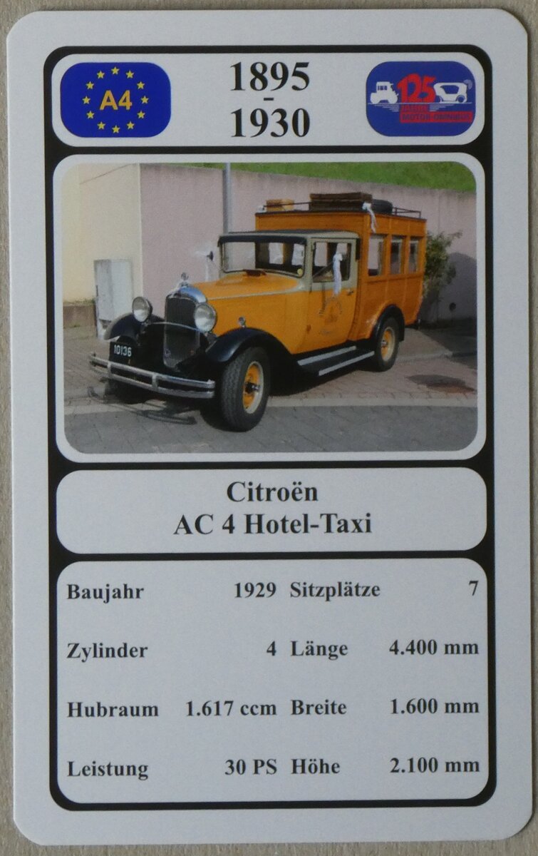 (275'549) - Quartett-Spielkarte mit Citro�n AC 4 Hotel-Taxi von 1929 am 12. Mai 2025 in Thun
