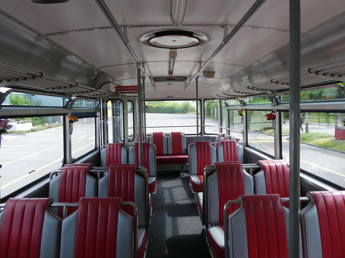 (275'639) - Borer, Neuhausen - SH 19'684 - Saurer/T�scher (ex Sch�ttler, D-K�ln; ex Braun, D-M�nster; ex Schmid, Hemishofen; ex Br�tsch, B�ttenhard; ex ASS Schleitheim Nr. 8) am 17. Mai 2025 in Schaffhausen, Busdepot VBSH (Innenaufnahme)